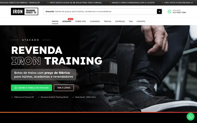 Página inicial do site Iron Training
